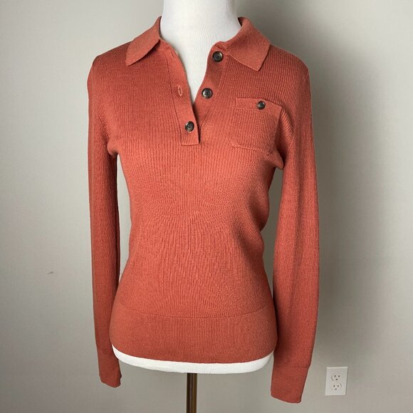 Banana Republic Sweaters - Banana Republic Women’s Dark Rose Quarter-Button Collared V-Neck Sweater